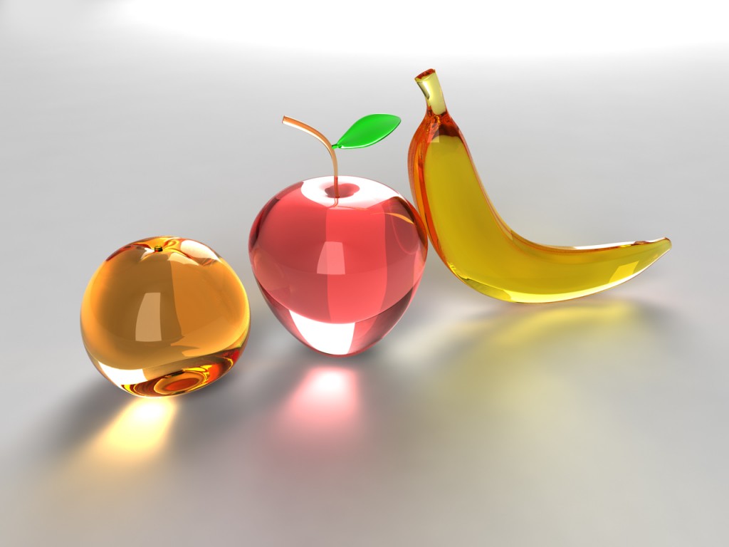 3d glossy banana apple orange