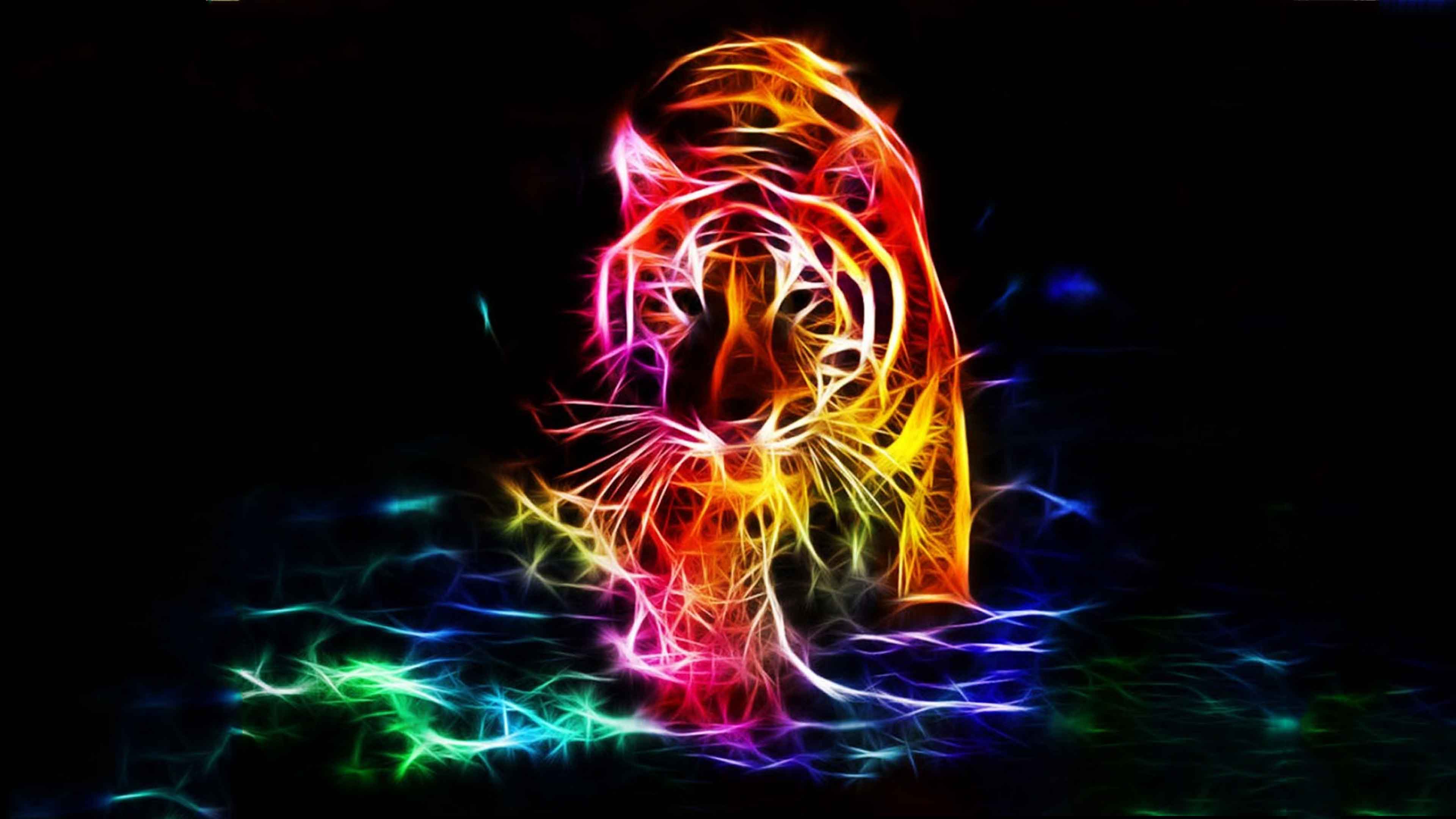 3d fire tiger walk