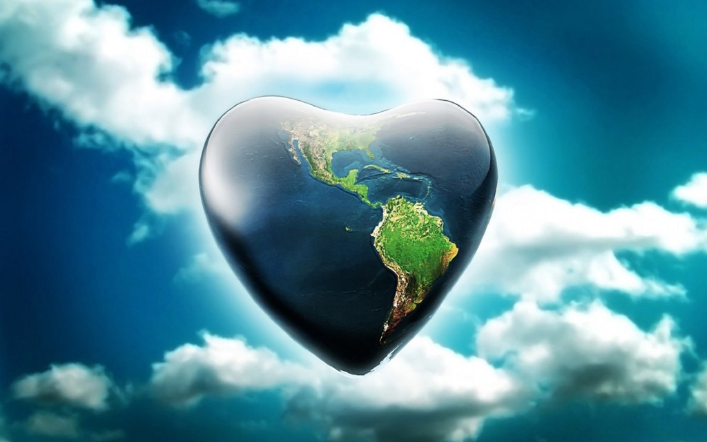 3d heart shape earth clouds wallpaper