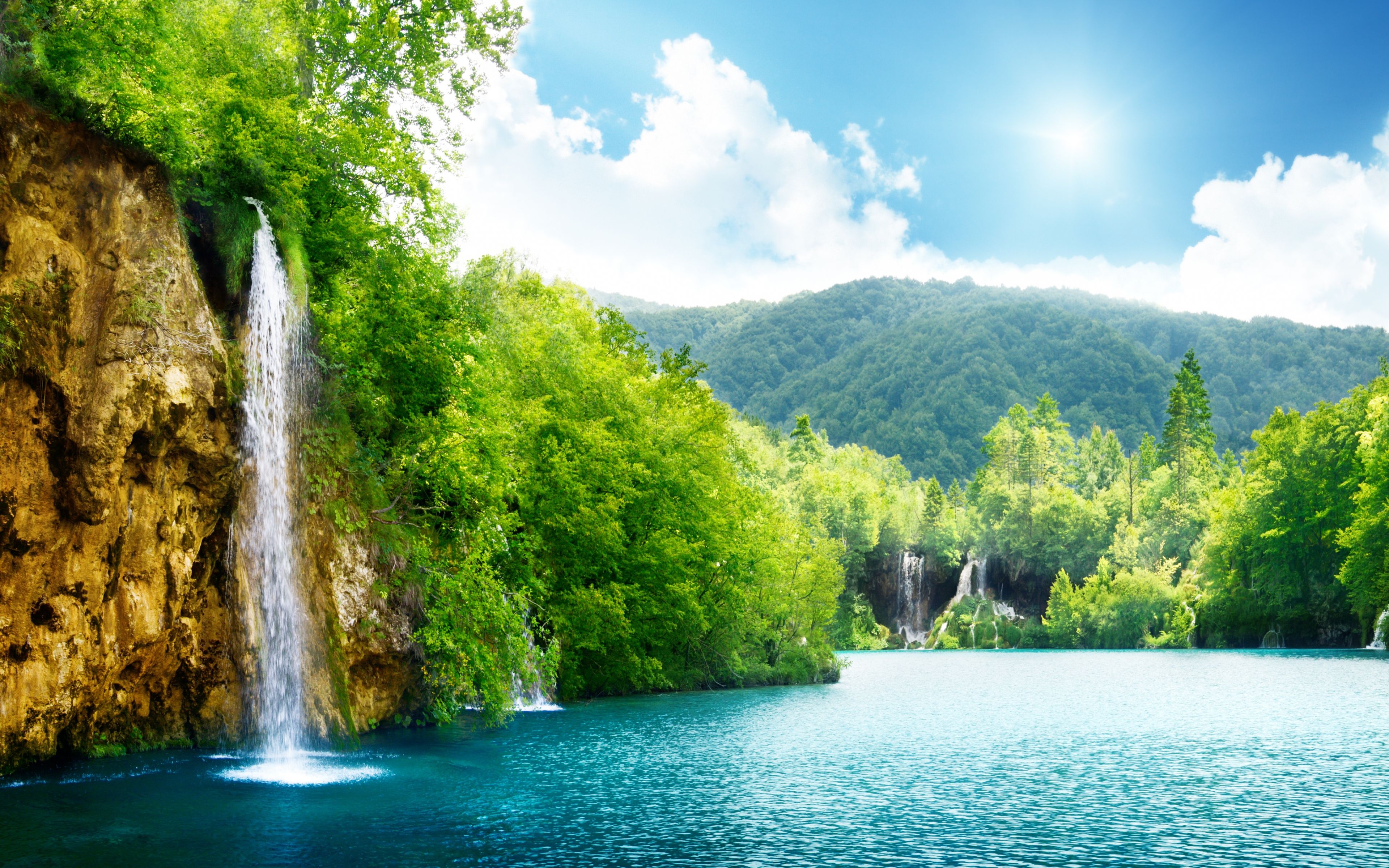 nature waterfall summer lake trees