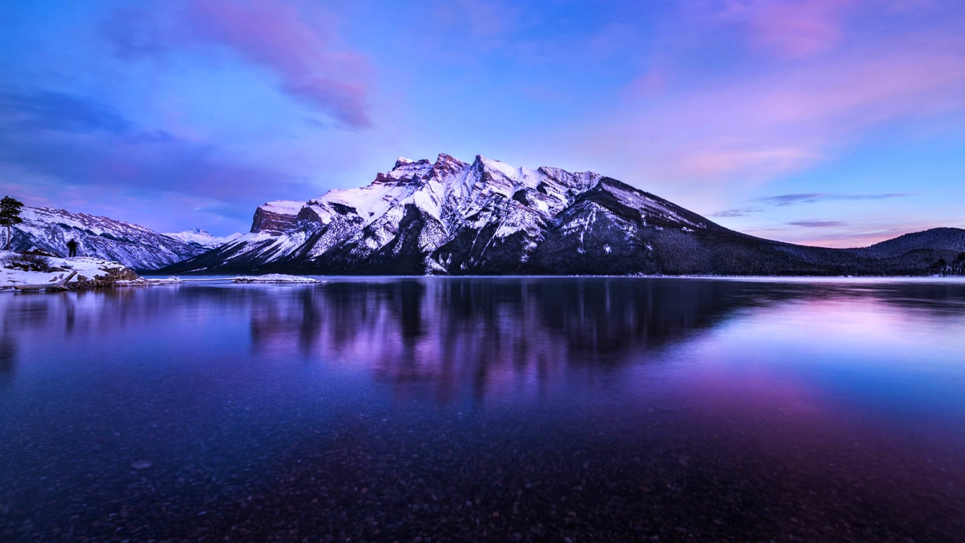 4k mountain snow covered lake