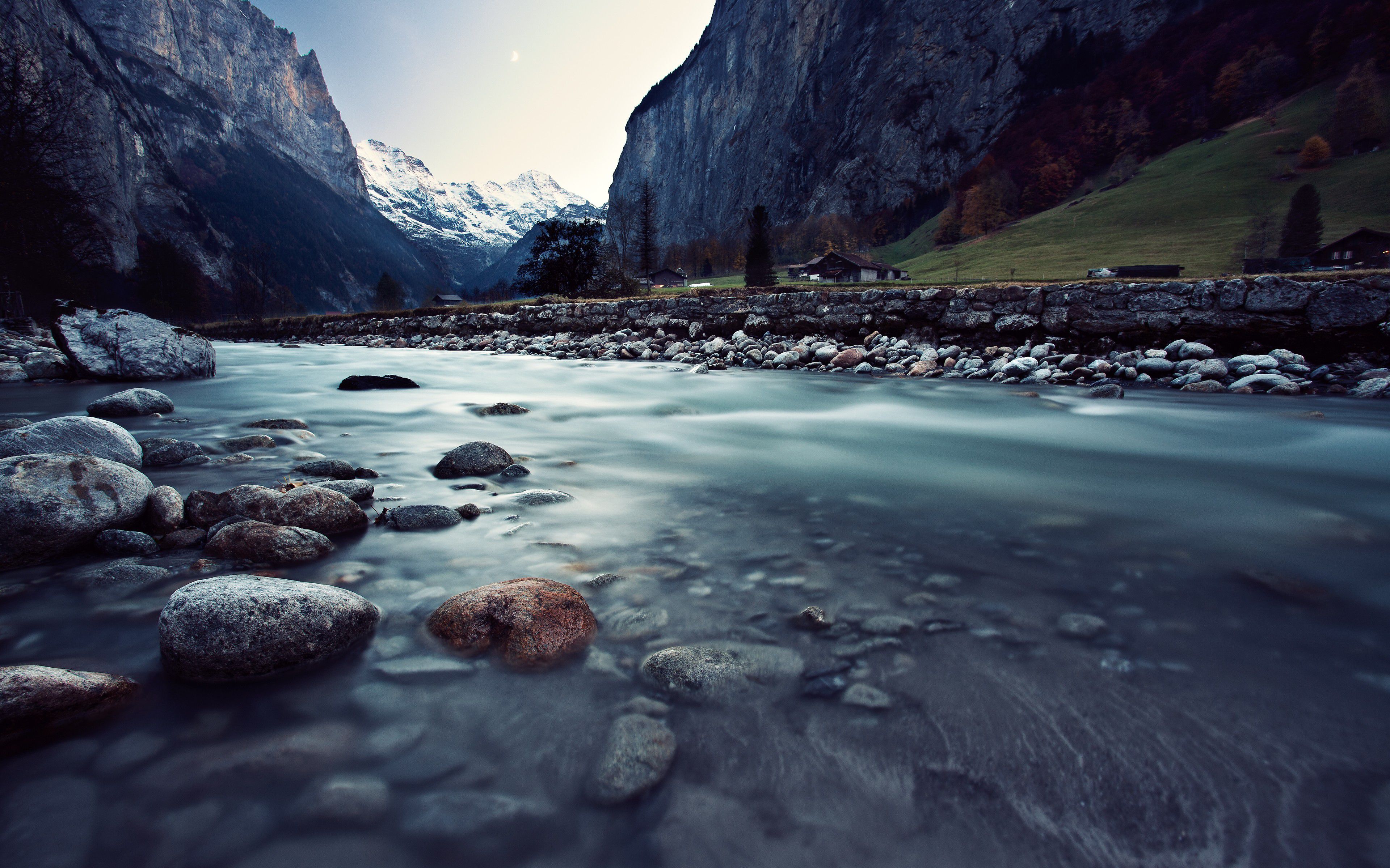 4k water mountains landscape nature snow valley