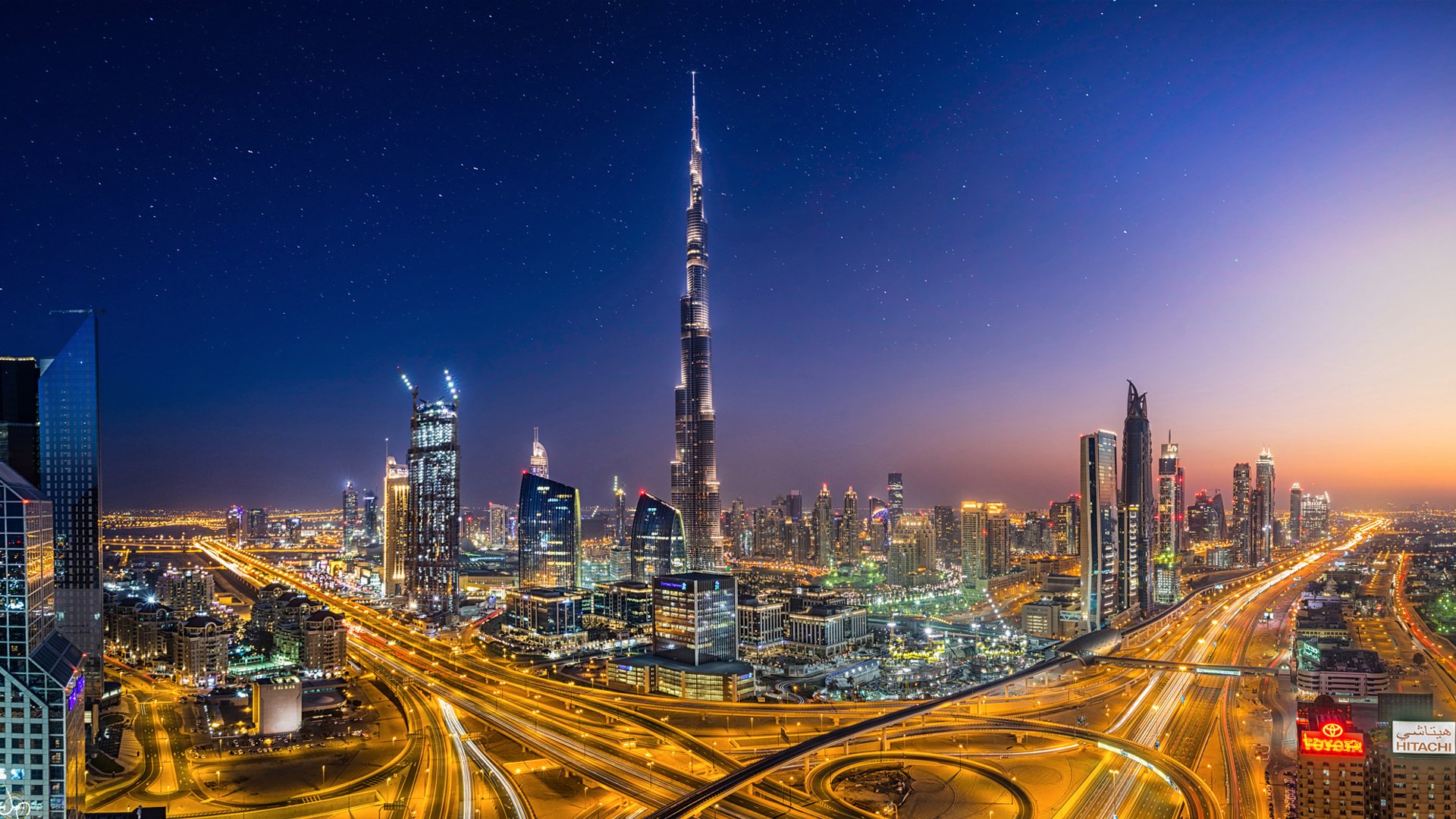 dubai night glow megapolis city united arab emirates