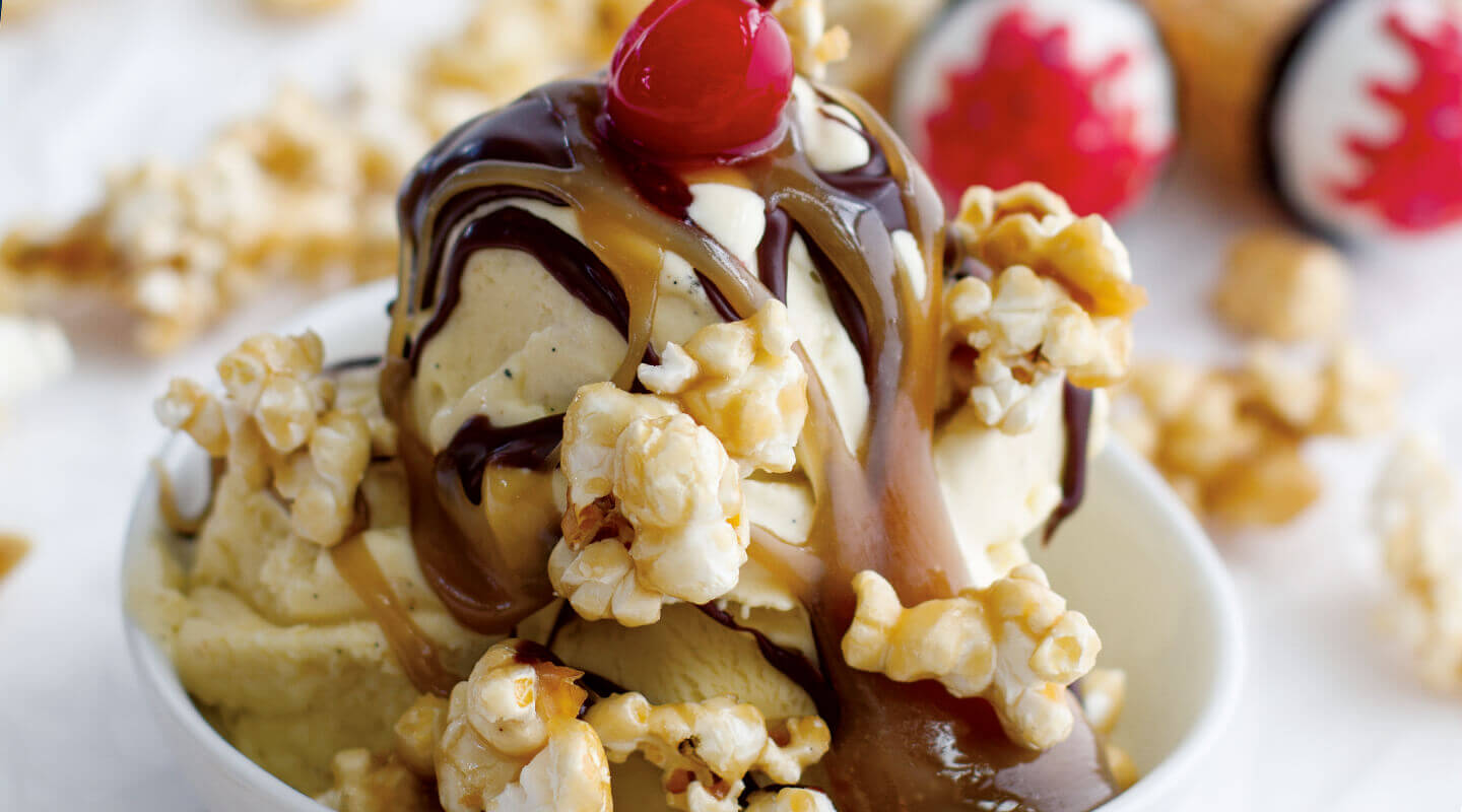 caramel popcorn mascarpone ice cream sundae