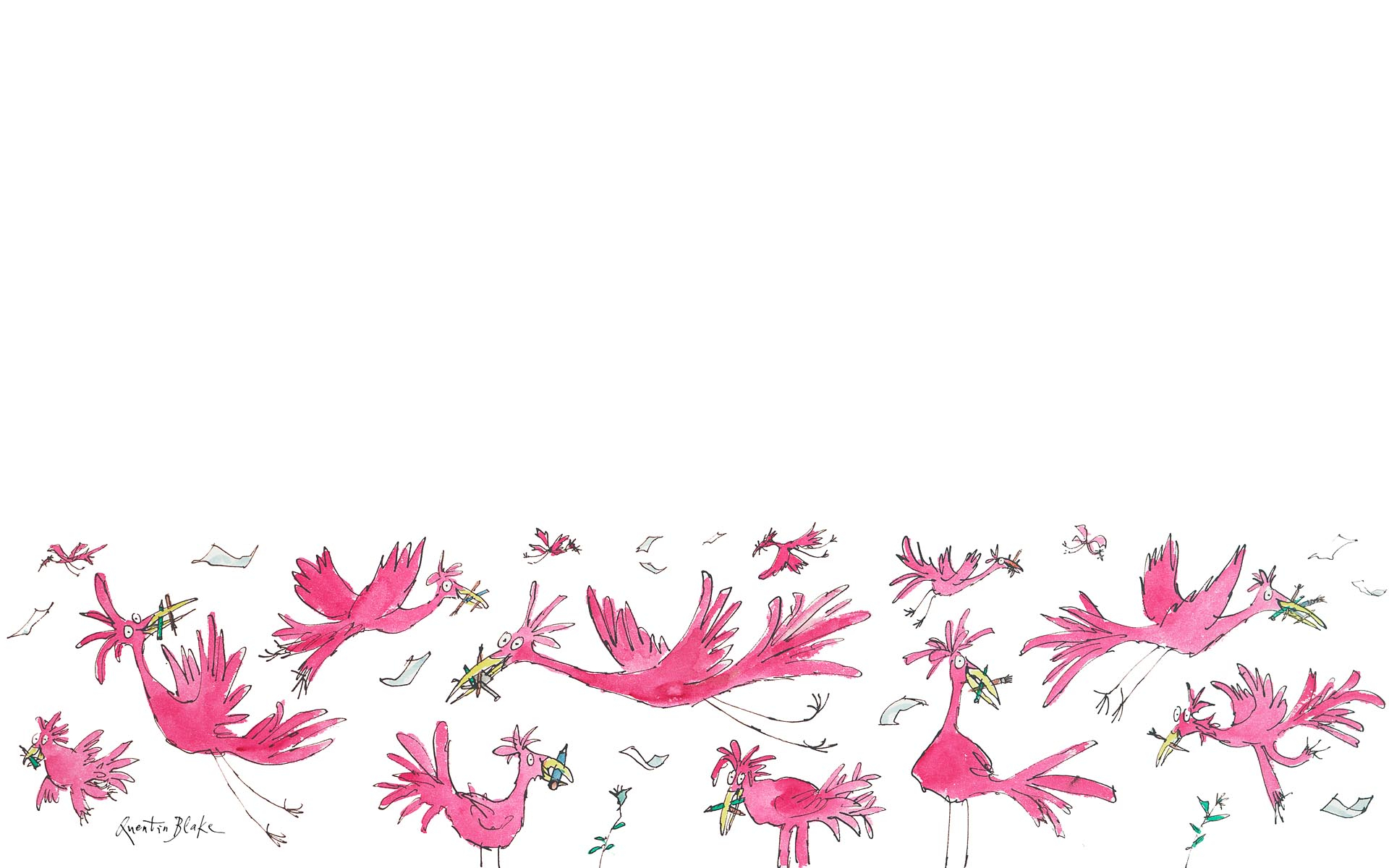 Quentin Blake Pink Birds Wallpaper