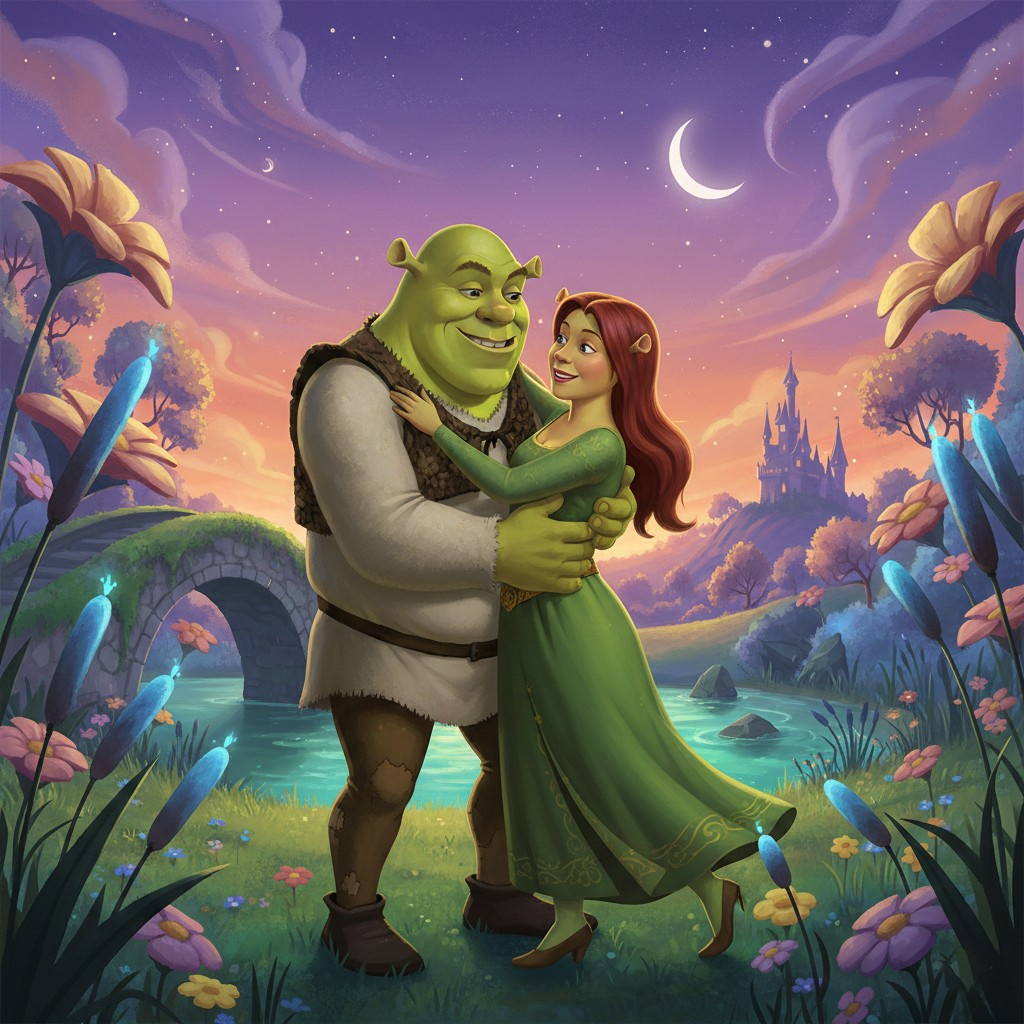Shrek Fiona Love Story Animated Scene Wallpaper
