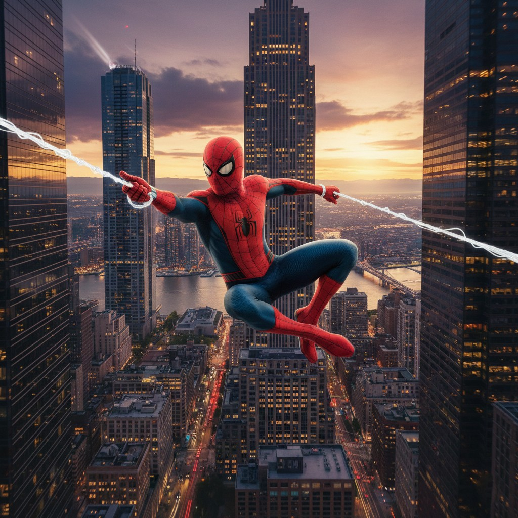 Spiderman Urban Skyline Web Slinging Wallpaper