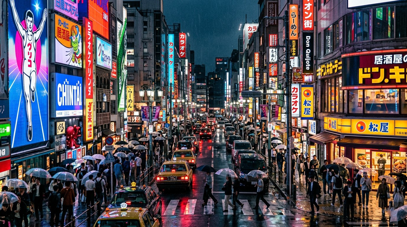 Neon Night Streets Tokyo Wallpaper