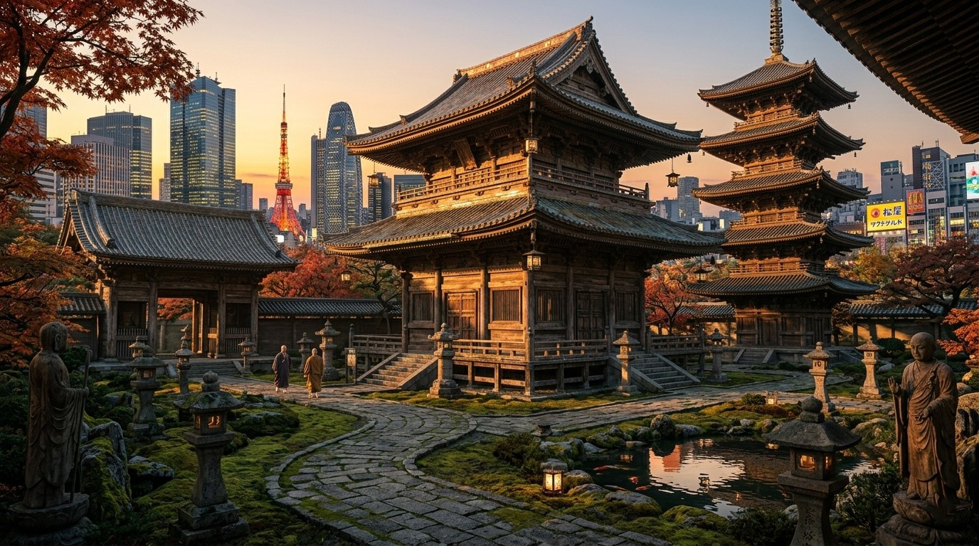 Traditional Temple Contrast Tokyo Wallpaper