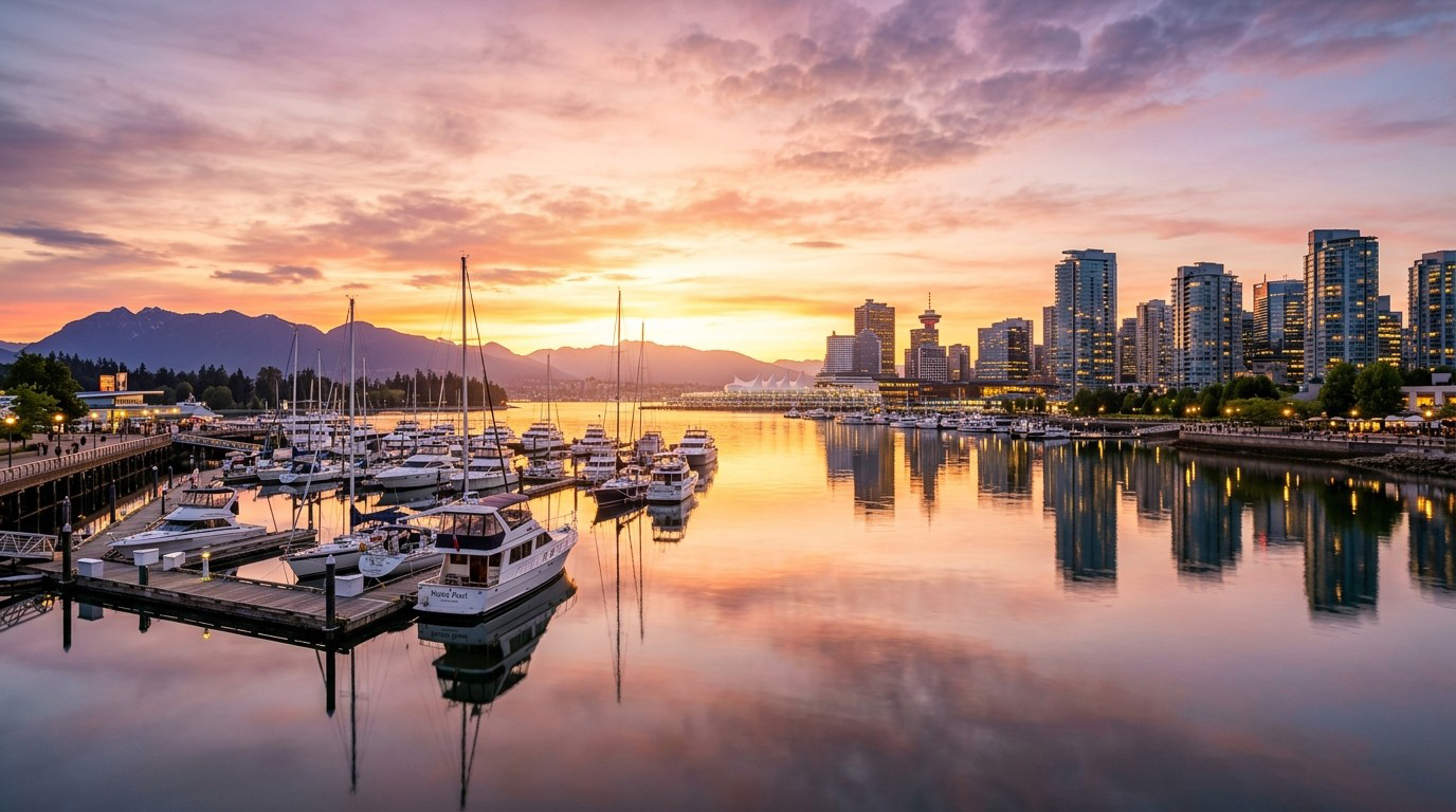 Waterfront Harbor Sunset Vancouver Wallpaper