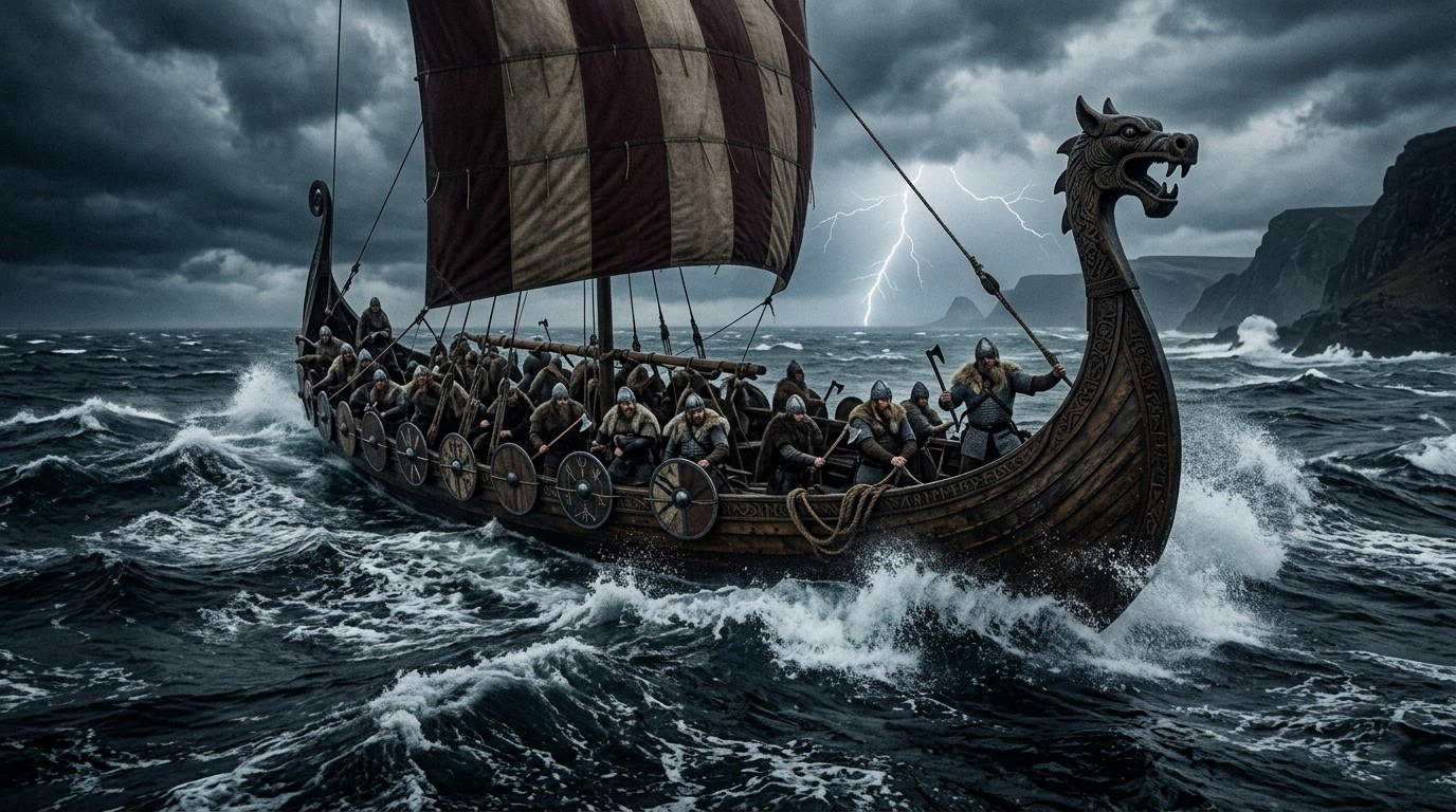 Longship Ocean Journey Vikings Wallpaper
