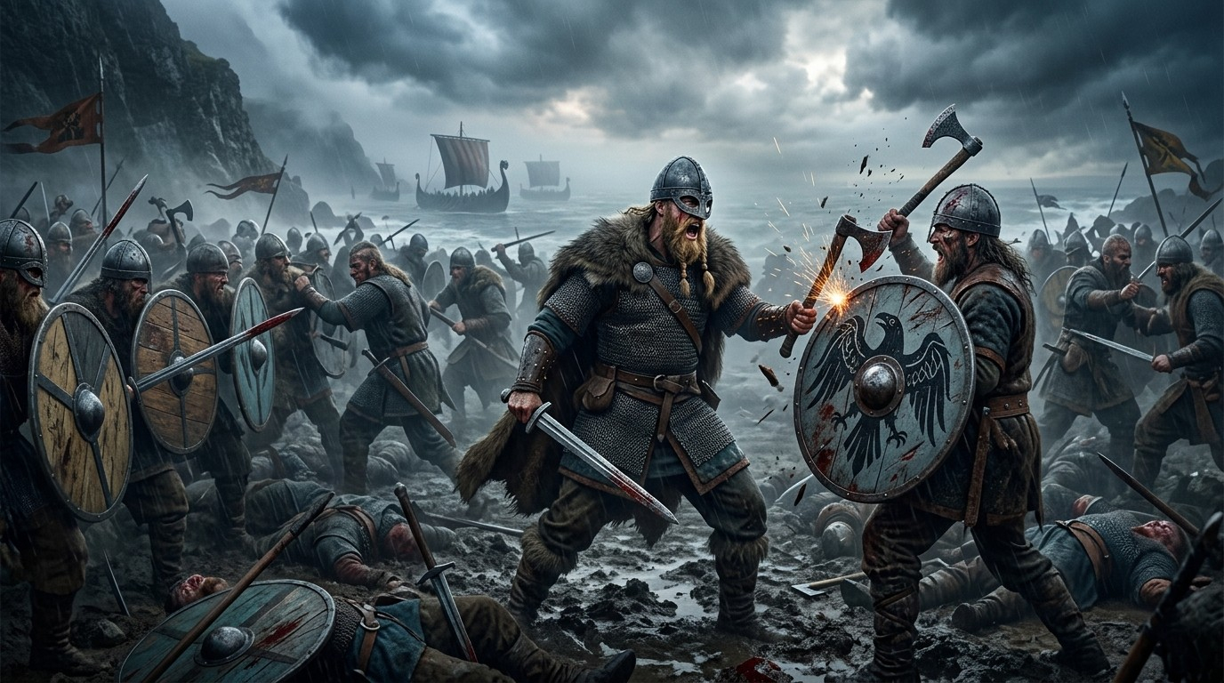 Nordic Warriors Battle Scene Vikings Wallpaper