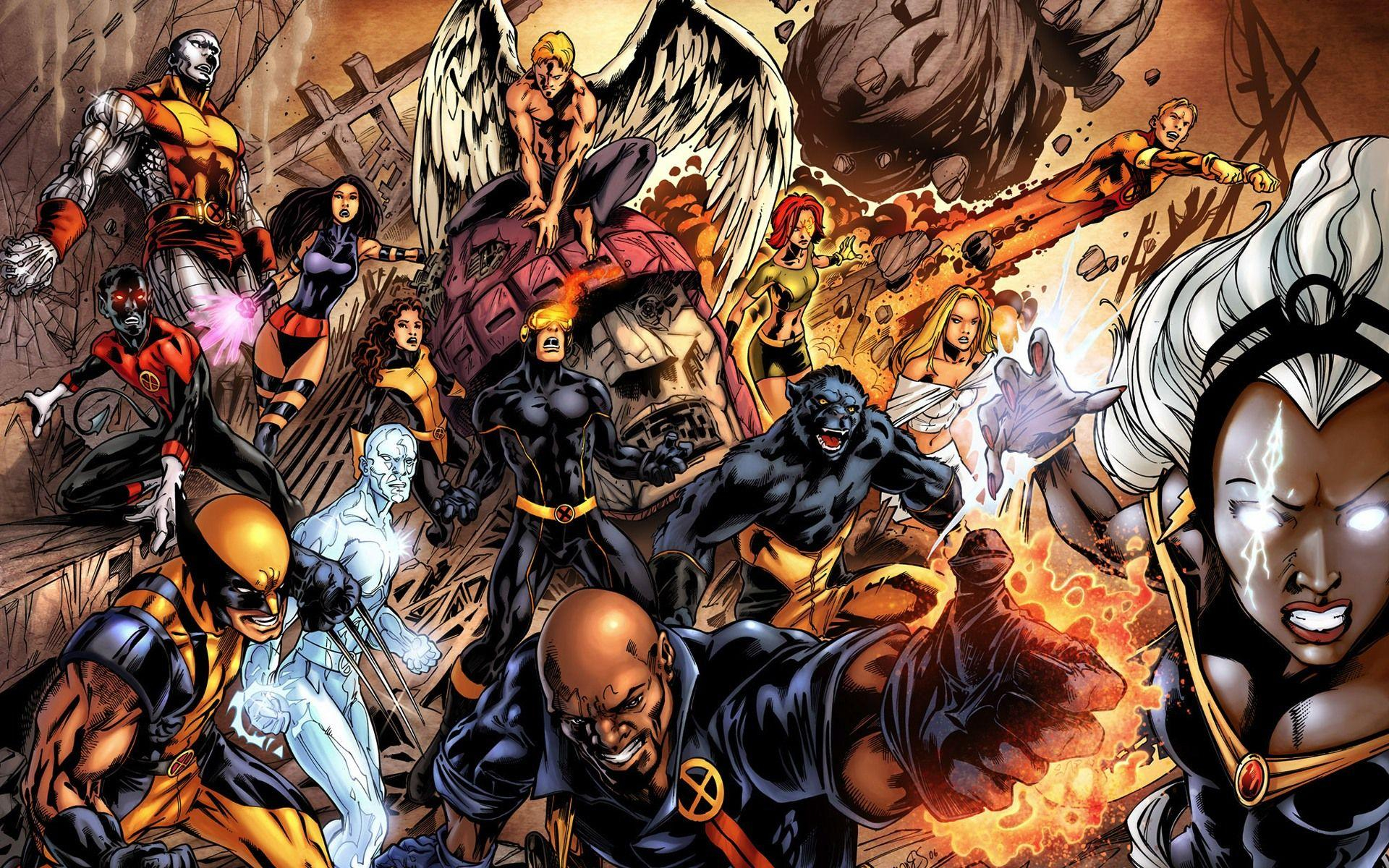 X Men Comic Battle Scene Mutants Action Illustration Wallpaper