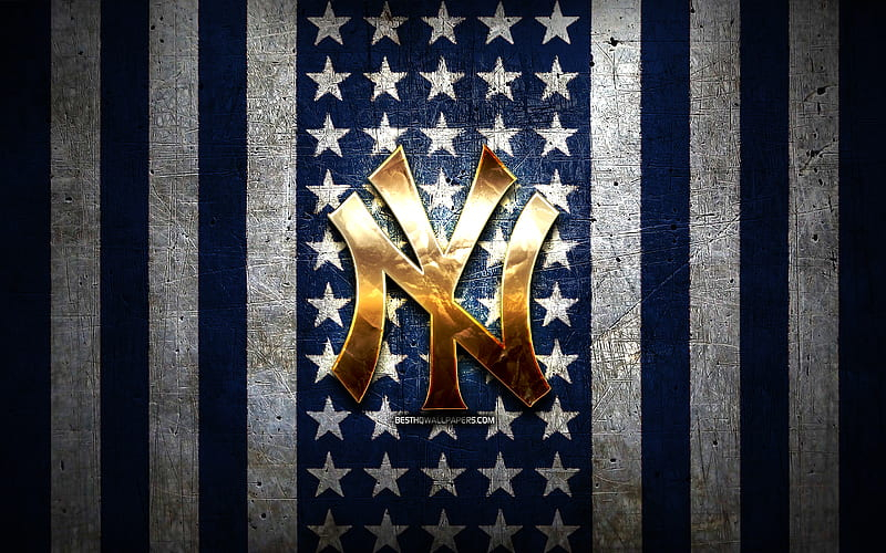 New York Yankees Gold Logo American Flag Background Wallpaper