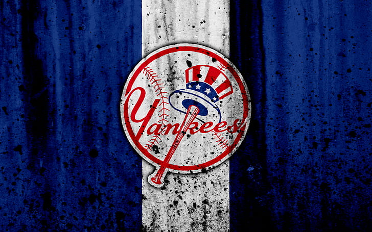 New York Yankees Grunge Logo Blue Stripe Background Wallpaper