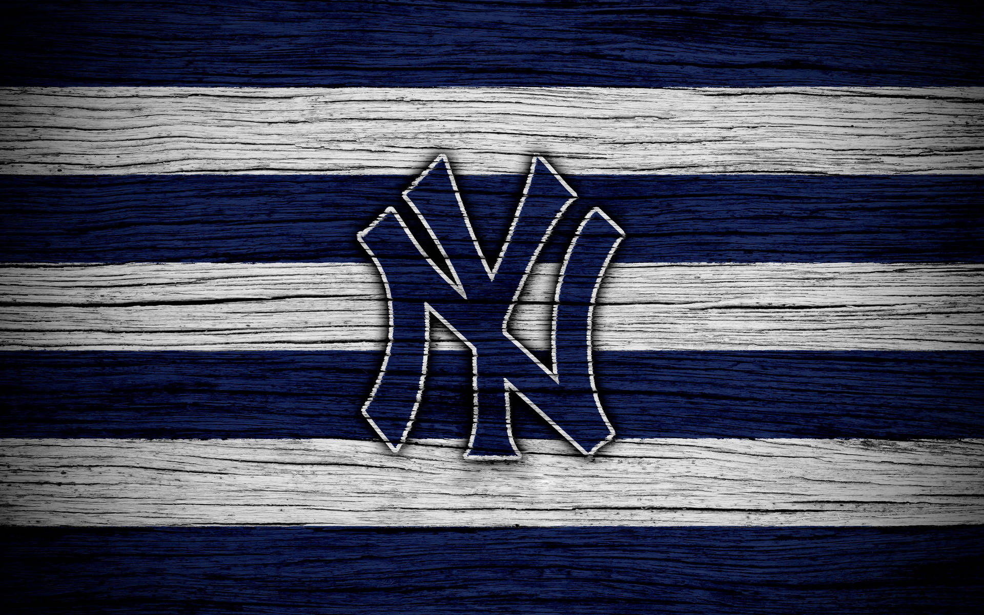New York Yankees Logo Wooden Texture Striped Background Wallpaper