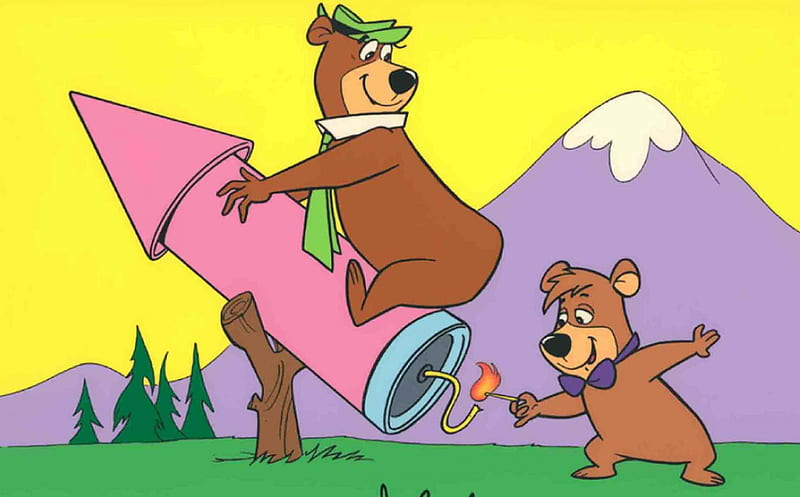 Yogi Bear Boo Boo Firework Cartoon Wallpaper