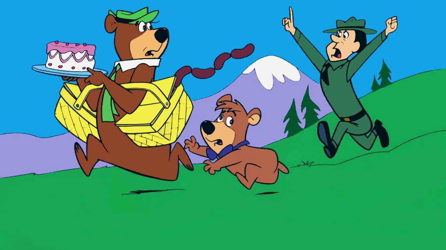 Yogi Bear Boo Boo Ranger Smith Chase Cartoon Wallpaper
