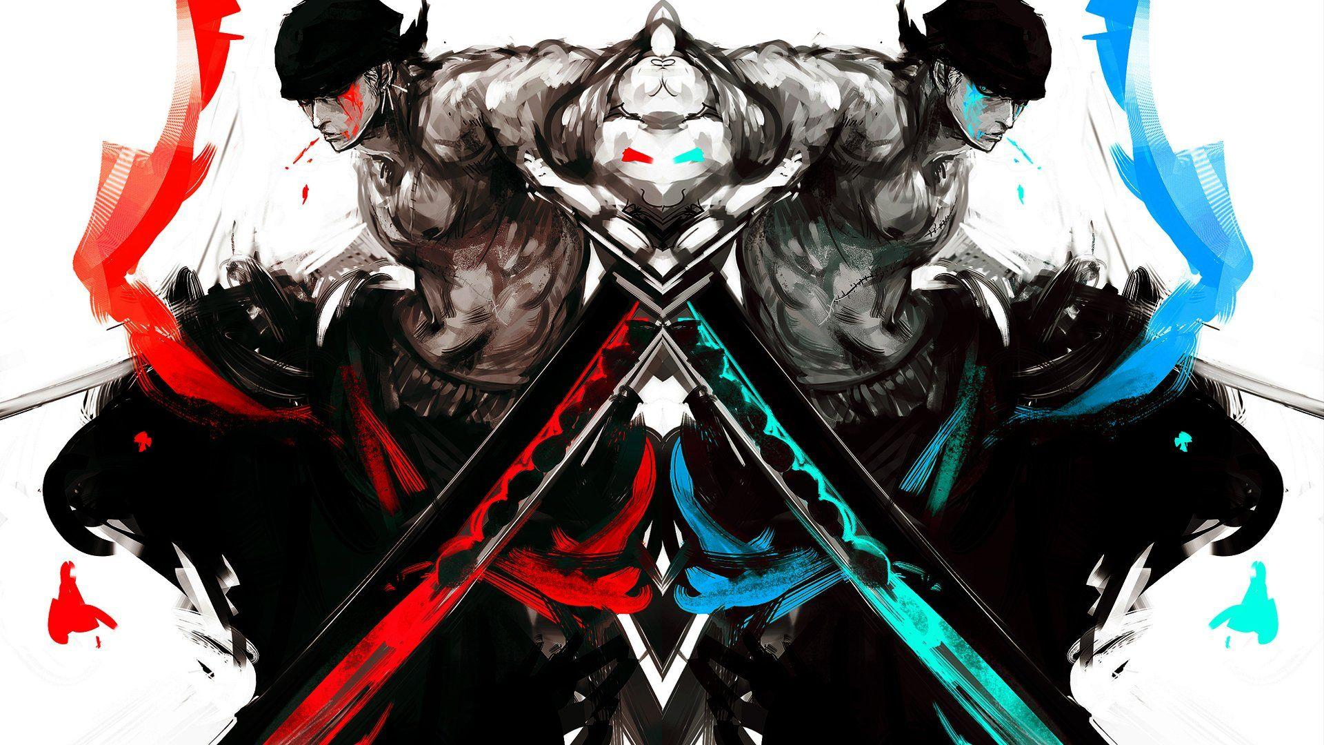 Zorro Dual Sword Symmetry Red Blue Artistic Illustration Wallpaper