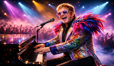 1970s elton john inspired rock icon neon stage concert