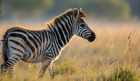baby zebra walking savanna sunlight wildlife photography