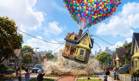 colorful balloons lift off up