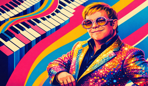 elton john inspired pop art 1970s piano