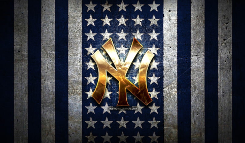 new york yankees gold logo american flag background