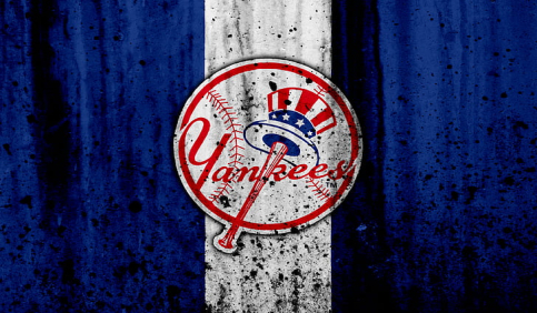new york yankees grunge logo blue stripe background