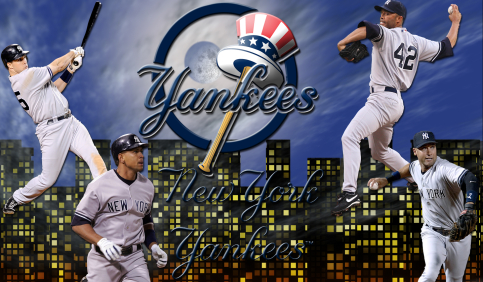 new york yankees players collage city background