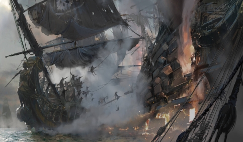 pirates of the caribbean ship battle