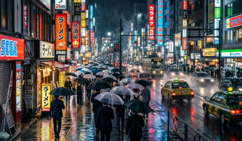 rainy night reflections tokyo