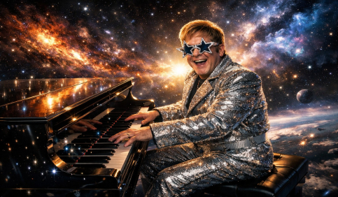 rocket man elton john inspired cosmic piano space