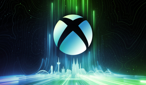 xbox logo futuristic city neon light background