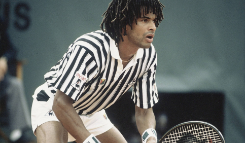 yannick noah tennis ready stance vintage match photo