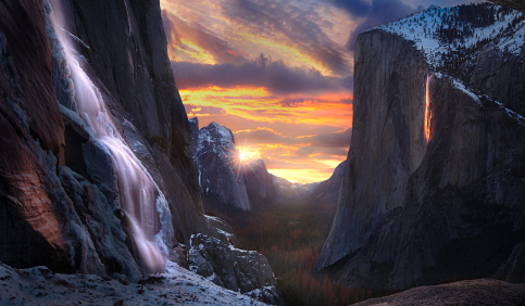 yosemite firefall horsetail fall sunset glow el capitan winter