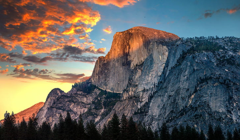 yosemite half dome sunset golden light granite mountain sky