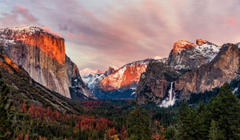yosemite valley el capitan half dome sunset view