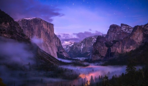 yosemite valley tunnel view night fog stars el capitan half dome