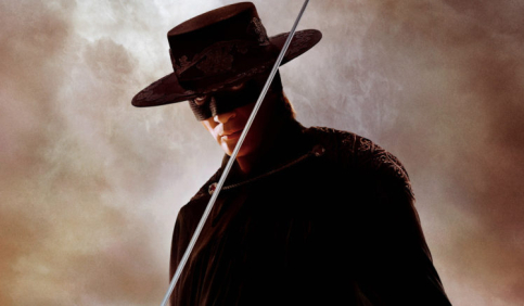 zorro masked swordsman black hat cloak cinematic portrait